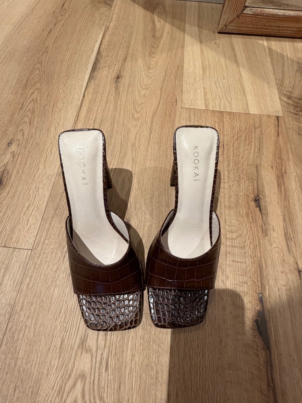 Kookai brown croc-embossed leather mules in size 38